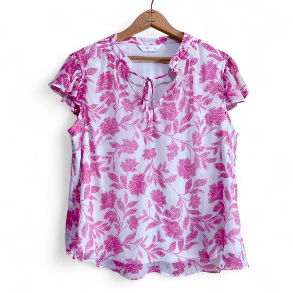 Lauren Conrad Women’s Pink Floral Print Top Blouse Size Large